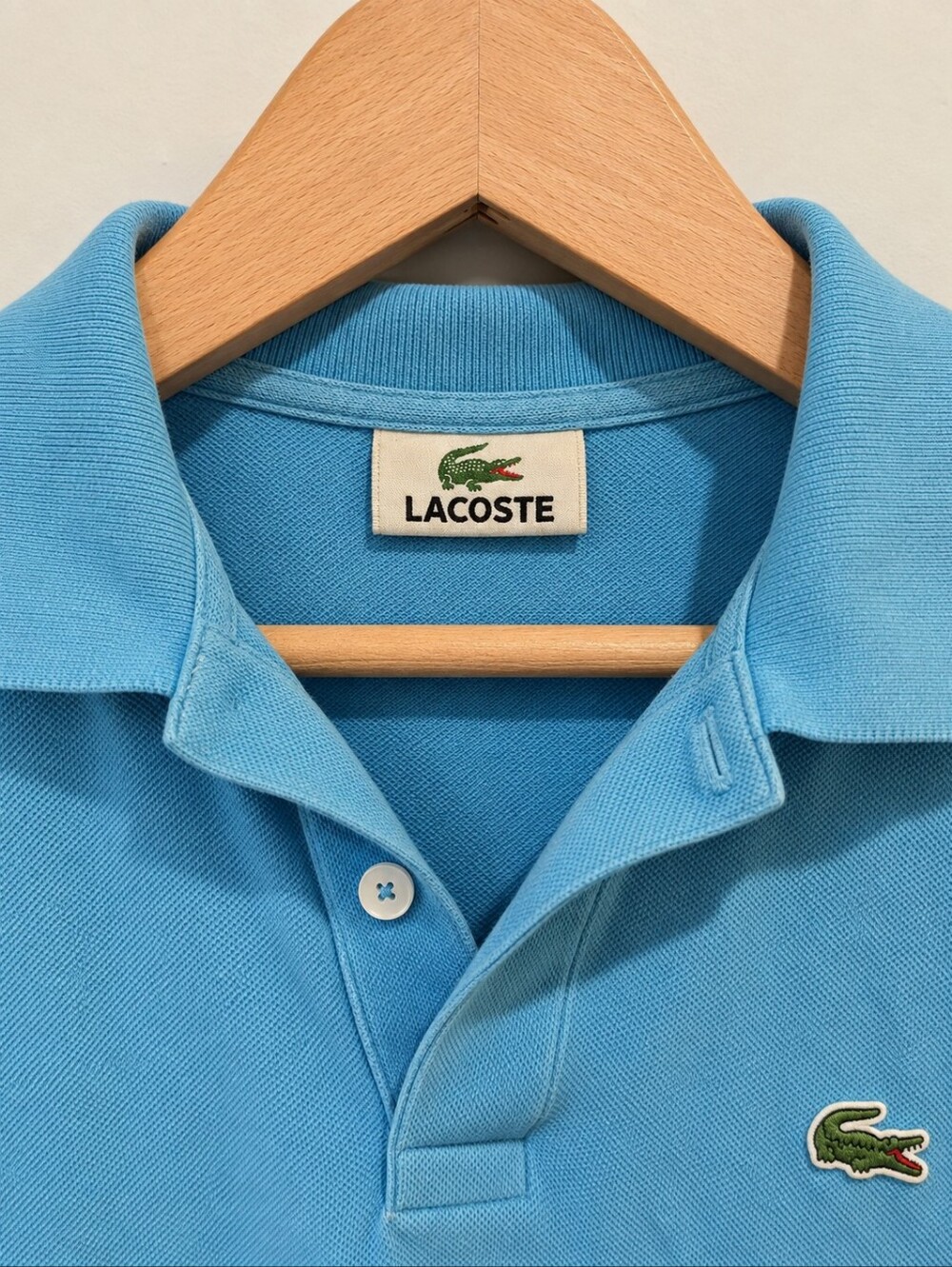 Vintage Lacoste Men’s Polo Shirt - Sky Blue with Green Croc - Size Small